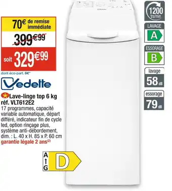 Vedette Lave-linge top 6 kg