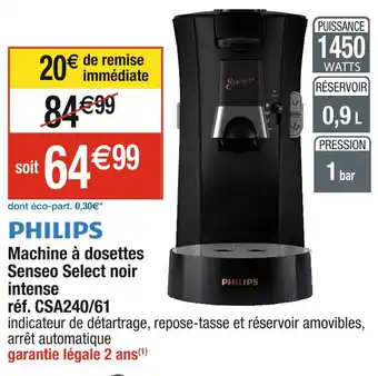Cora x Carrefour PHILIPS Machine à dosettes Senseo Select noir intense offre