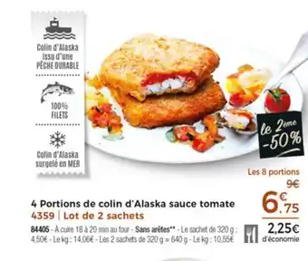 4 Portions De Colin D'alaska Sauce Tomate