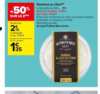 Carrefour Houmous au citron offre