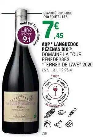 E.Leclerc Aop Languedoc Pézenas Bio Domaine La Tour Penedesses offre