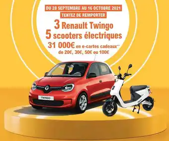E.Leclerc L'Auto 3 Renault Twingo, 5 Scooters électriques, 31 000€ En E-cartes Cadeaux offre