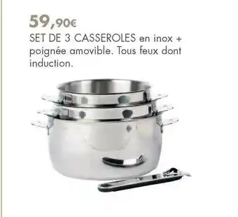 E.Leclerc Brico Set De 3 Casseroles En Inox + Poignée Amovible offre