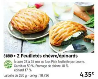 Thiriet 2 Feuilletés chèvre/épinards offre