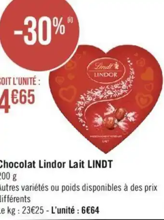 Géant Casino Chocolat Lindor Lait LINDT offre