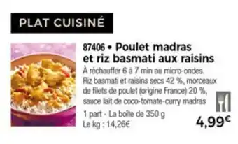 Poulet madras et riz basmati aux raisins