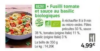 Fusilli tomate et sauce au basilic biologiques