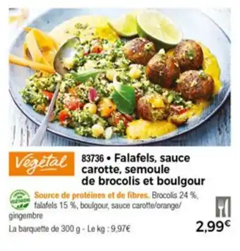 Thiriet Falafels, sauce carotte, semoule de brocolis et boulgour offre