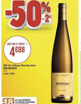 Géant Casino AOC Vin d'Alsace Riesling blanc WOLFBERGER offre