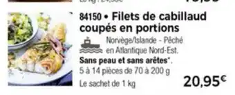 Filets de cabillaud coupés en portions