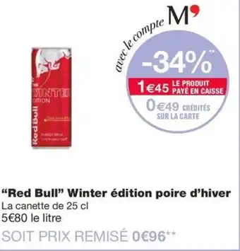 Monoprix "Red Bull" Winter édition poire d'hiver offre