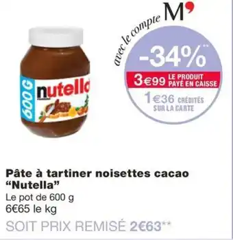 Monoprix Pâte à tartiner noisettes cacao "Nutella" offre