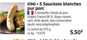 Thiriet 5 Saucisses blanches pur porc offre