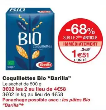 Monoprix Coquillettes Bio "Barilla" offre