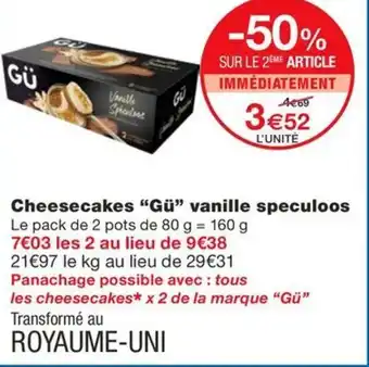 Monoprix Cheesecakes "Gü" vanille speculoos offre