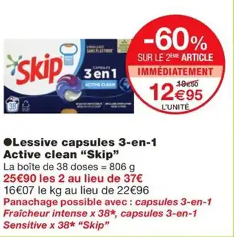 Monoprix ●Lessive capsules 3-en-1 Active clean "Skip" offre