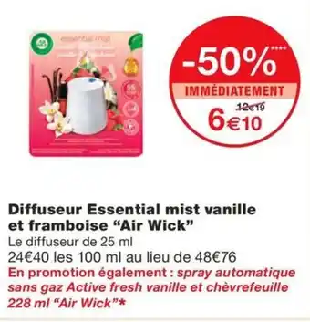 Monoprix Diffuseur Essential mist vanille et framboise "Air Wick" offre