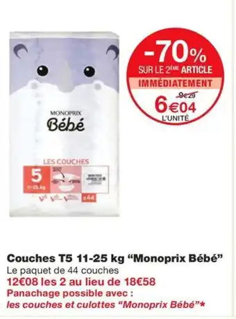 Monoprix Couches T5 11-25 kg "Monoprix Bébé" offre