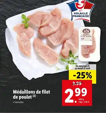 Lidl Médaillons de filet de poulet offre