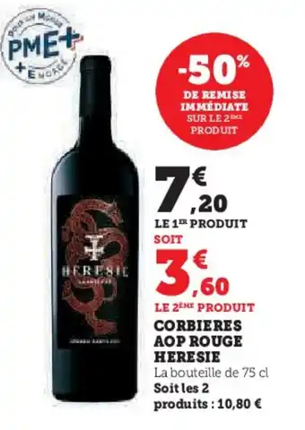 Super U CORBIERES AOP ROUGE HERESIE offre