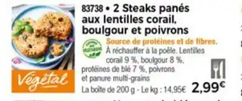 Thiriet 2 Steaks Panès Aux Lentilles Corail, Boulgour Et Poivrons offre