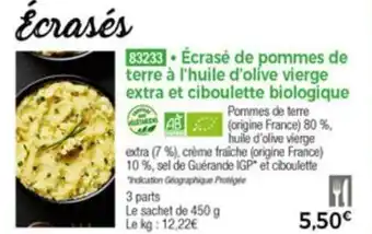Thiriet ècrasè De Pommes De Terre a l'huile D'olive Vierge Extra Et Ciboulette Biologique offre