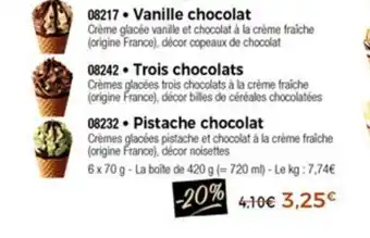 Vanille Chocolat/Trois Chocolats/ Pistache Chocolat