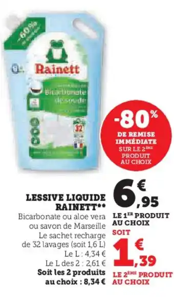 Super U LESSIVE LIQUIDE RAINETT offre