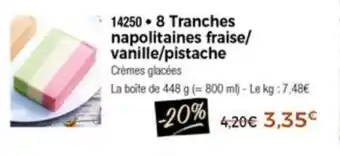 8 Tranches Napolitaines Fraise/Vanille/Pistache