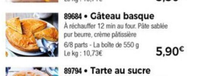 Promo Gateau Basque Chez Thiriet