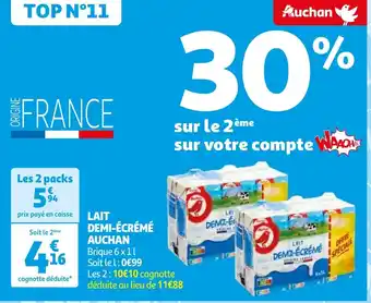Auchan LAIT DEMI-ÉCRÉMÉ AUCHAN offre