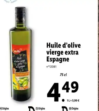 Lidl Huile d'olive vierge extra Espagne offre