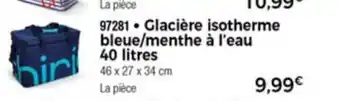 Glacière Isotherme Bleue/Menthe a l'eau 40 Litres