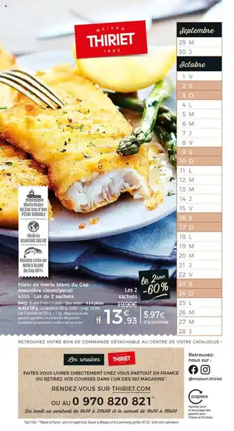 Thiriet Filets De Merlu Blanc Du Cap Meunière Citron/Persil 4355 l Lot De 2 Sachets offre