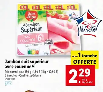 Lidl Jambon cuit supérieur avec couenne offre