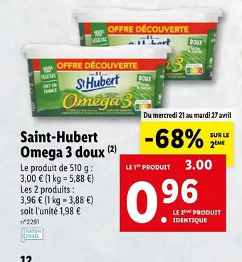 Lidl Saint-Hubert Omega 3 doux offre