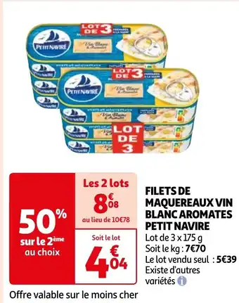 Auchan FILETS DE MAQUEREAUX VIN BLANC AROMATES PETIT NAVIRE offre