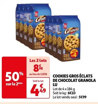 Auchan COOKIES GROS ÉCLATS DE CHOCOLAT GRANOLA LU offre