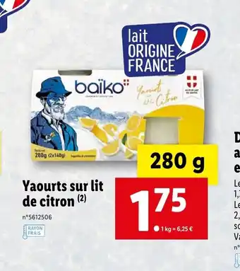 Lidl Yaourts sur lit de citron offre