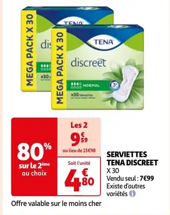 Auchan SERVIETTES TENA DISCREET X 30 offre