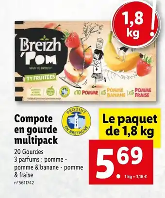 Lidl Compote en gourde multipack offre