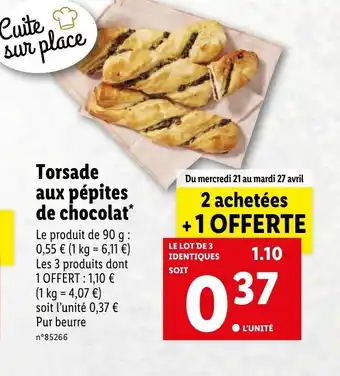 Lidl Torsade aux pépites de chocolat offre