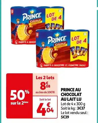 Auchan PRINCE AU CHOCOLAT AU LAIT LU offre