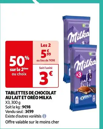Auchan TABLETTES DE CHOCOLAT AU LAIT ET OREO MILKA offre