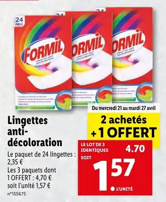 Lidl Lingettes anti-décoloration offre