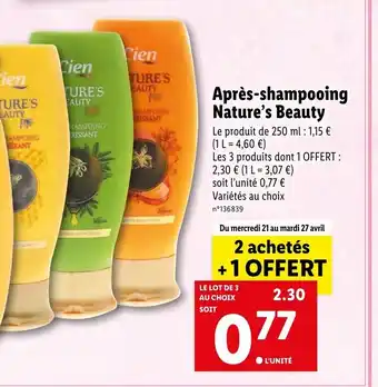 Lidl Après-shampooing Nature's Beauty offre