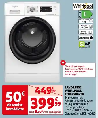 Auchan LAVE-LINGE WHIRLPOOL FFB8258BVFR offre