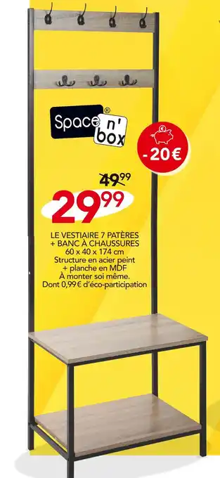Stokomani SPACE N BOX LE VESTIAIRE 7 PATÈRES + BANC À CHAUSSURES 60 x 40 x 174 cm offre
