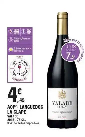 E.Leclerc Aop Languedoc La Clape Valade offre