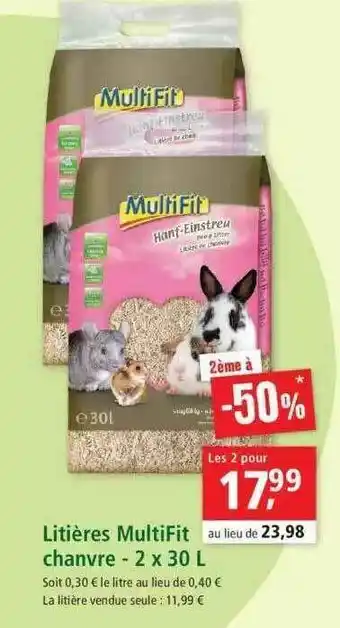 Maxi Zoo Litières Multifit Chanvre - 2 X 30 L offre